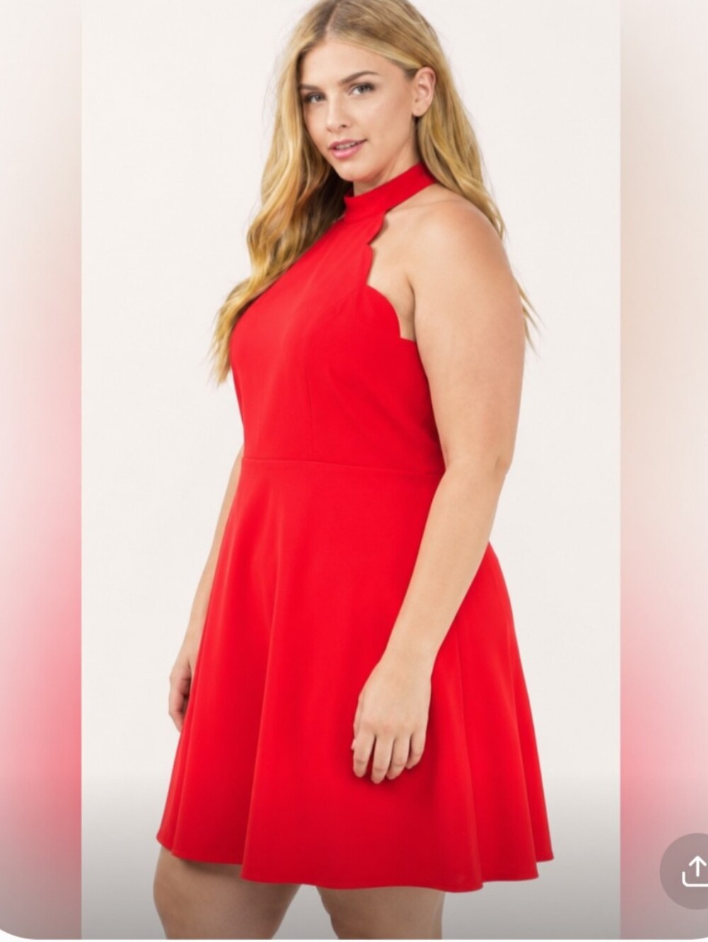 Tobi Red halter dress, scalloped hem and side trim size xl NWT